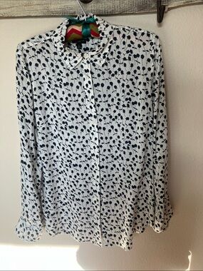 Talbots Petites Taupe Shirt with Black Floral Print